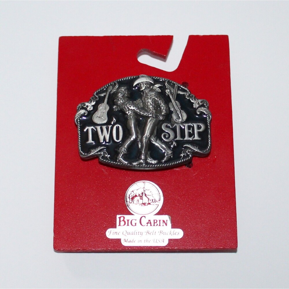 Two Step Belt Buckle Big Cabin Siskiyou black silver dancing cowboy